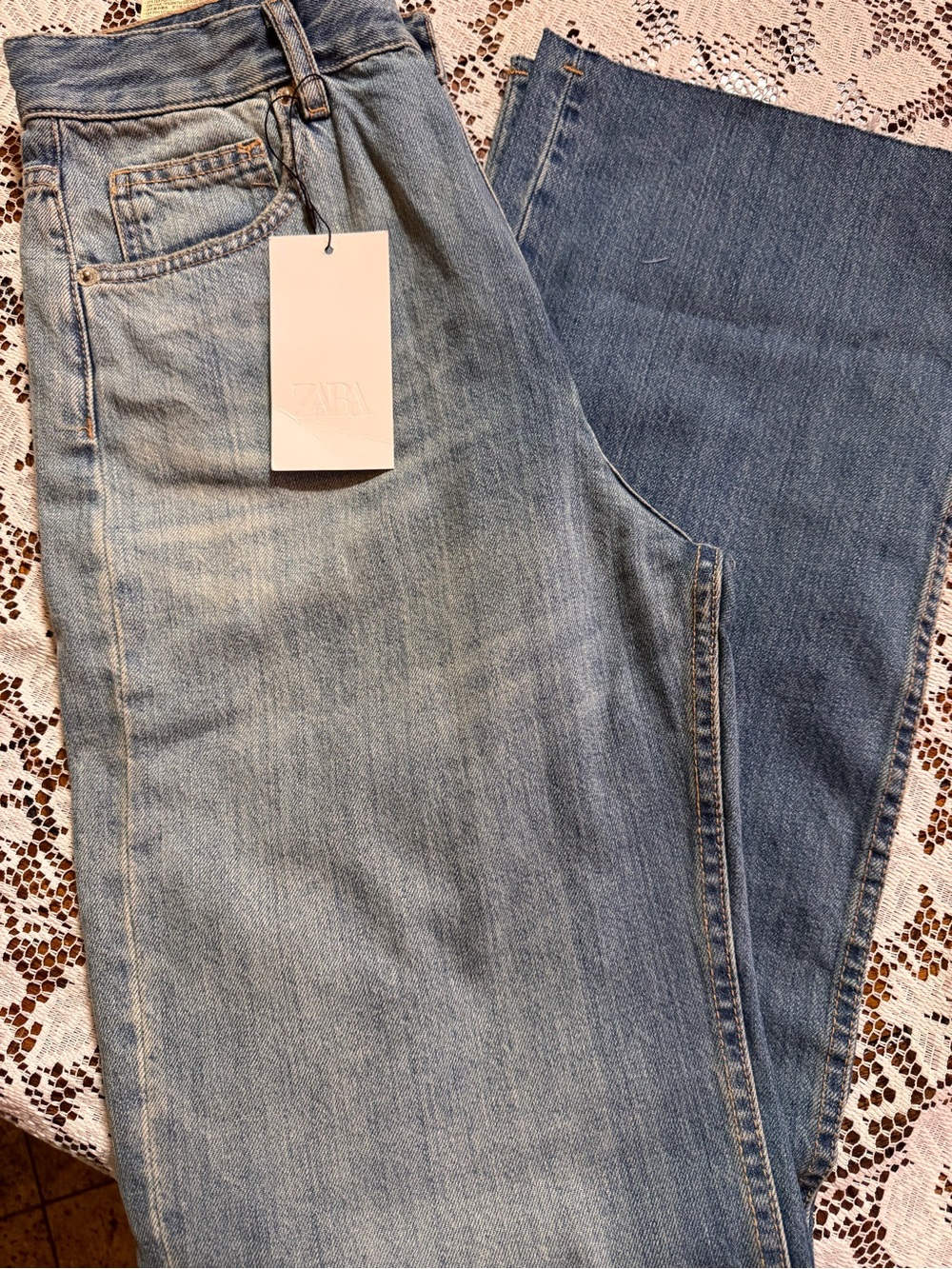 Zara Two-Tone Light & Medium Blue Straight-Leg Jeans